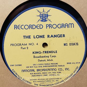 Lone Ranger transcription 004-2 record